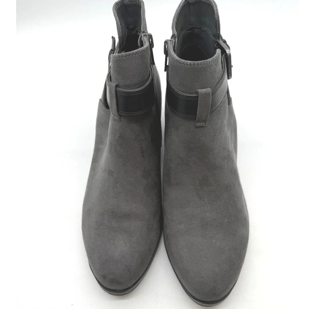 Market & Spruce Gray Suede Ankle Boots Side Zip‎ Buckle Block Heel Women US 9W